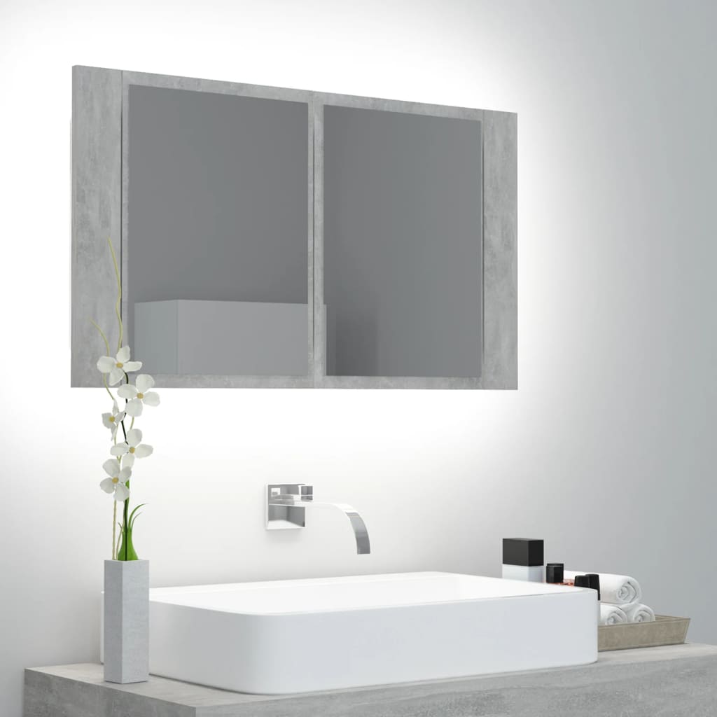 Armoire de salle de bain à miroir LED Gris béton Acrylique