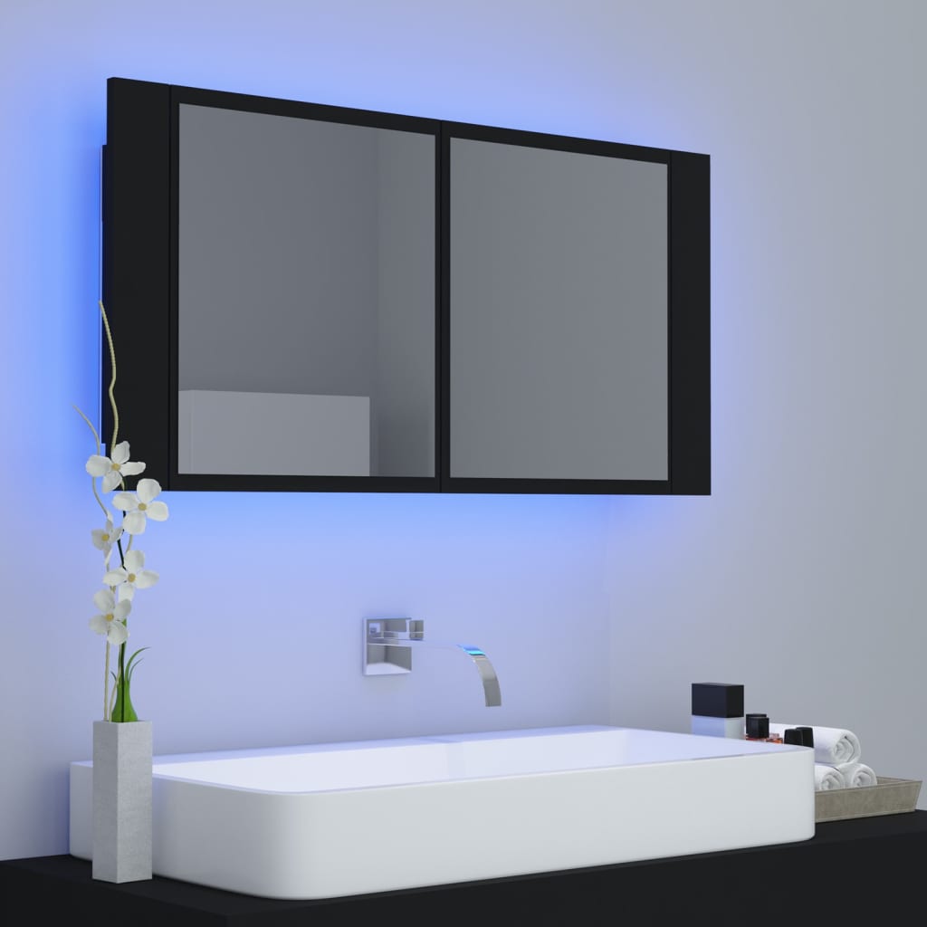 Armoire à miroir de salle de bain LED Noir 90x12x45 Acrylique