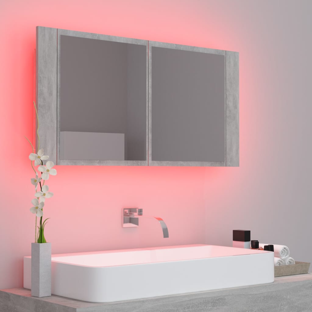 Armoire de salle de bain à miroir LED Gris béton Acrylique