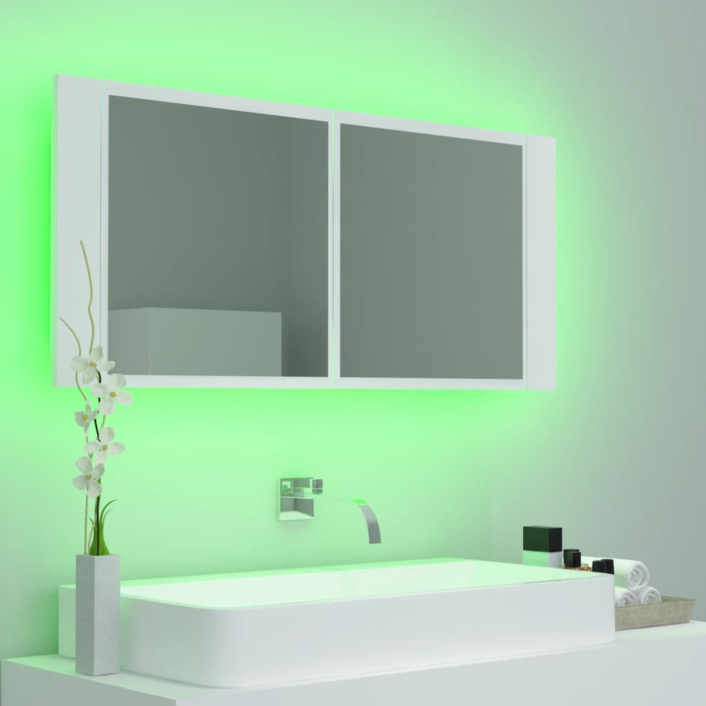 Armoire salle de bain à miroir LED Blanc 100x12x45 cm Acrylique