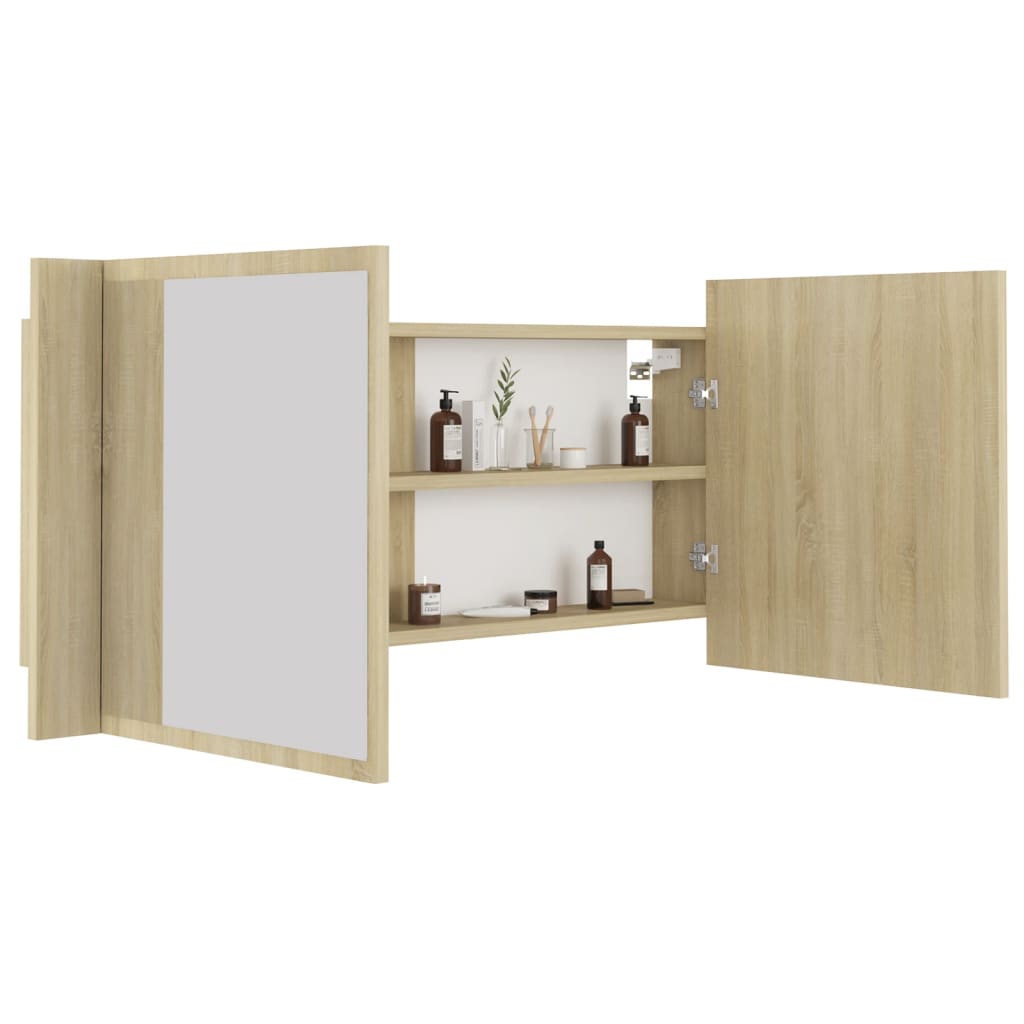 Armoire à miroir à LED de bain Chêne sonoma 100x12x45 Acrylique