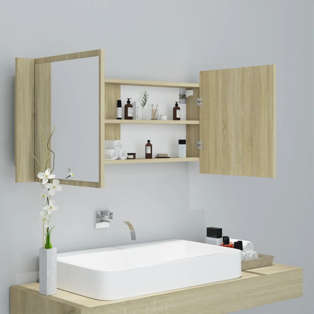 Armoire à miroir à LED de bain Chêne sonoma 100x12x45 Acrylique