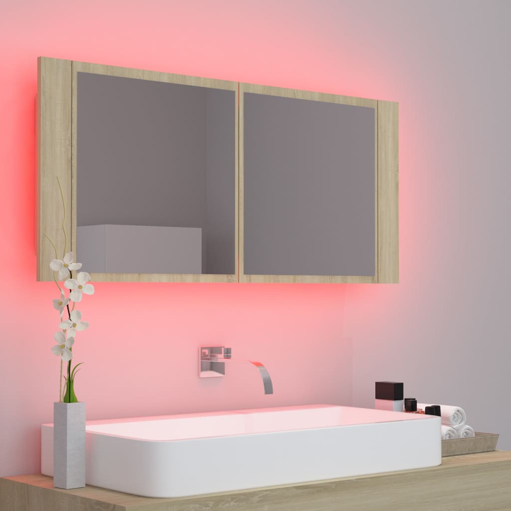 Armoire à miroir à LED de bain Chêne sonoma 100x12x45 Acrylique