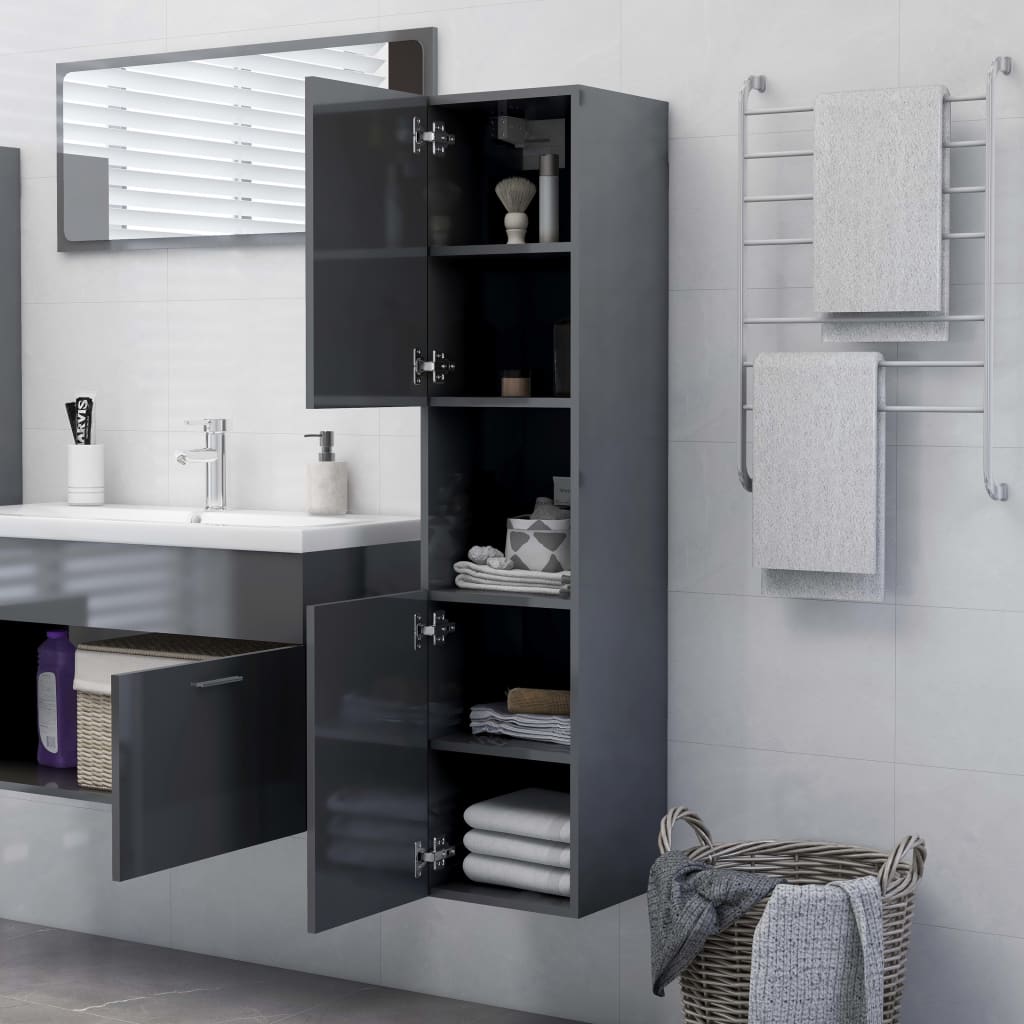 Armoire de salle de bain Gris brillant Bois d'ingénierie