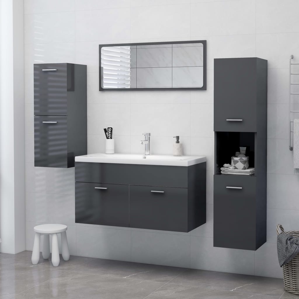 Armoire de salle de bain Gris brillant Bois d'ingénierie