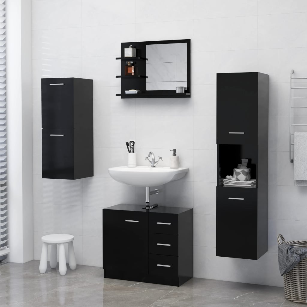 Black bathroom mirror 60x10.5x45 cm engineered wood