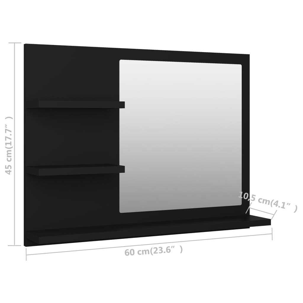 Black bathroom mirror 60x10.5x45 cm engineered wood