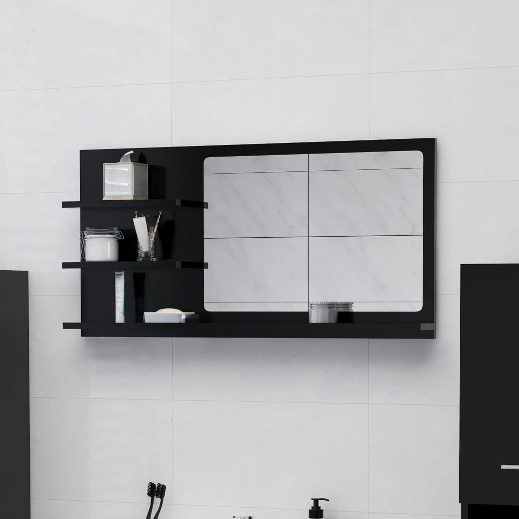 Miroir de salle de bain noir 90x10,5x45 cm bois d’ingénierie