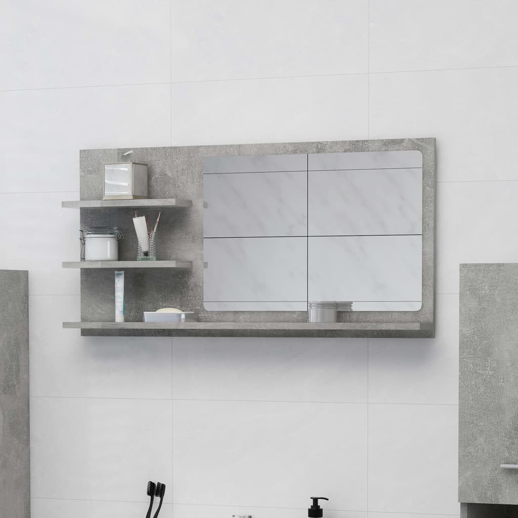 Miroir de salle de bain gris béton bois d’ingénierie