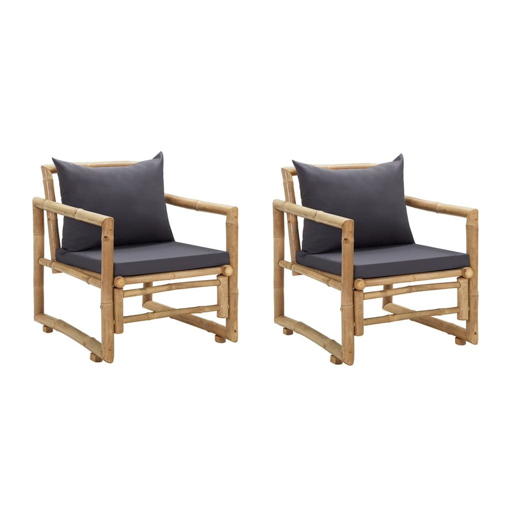 Garden chairs with cushions set of 2 Bamboo