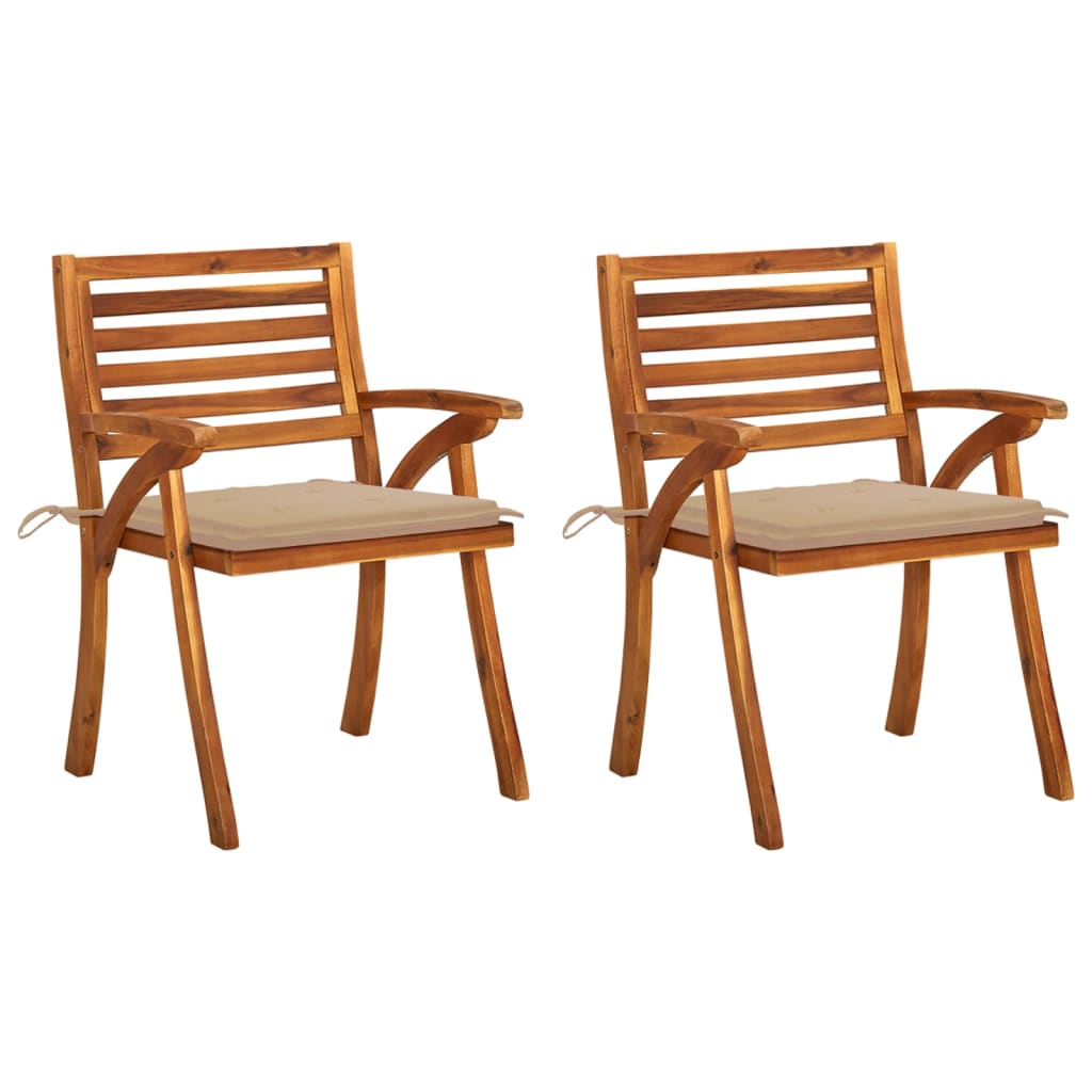 Chaises à manger de jardin avec coussins lot de 2 Acacia massif