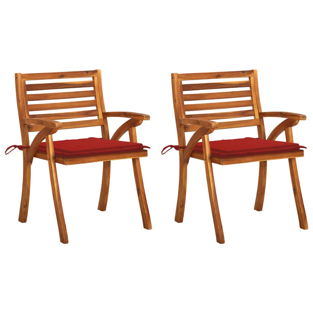 Chaises à manger de jardin avec coussins lot de 2 Acacia massif