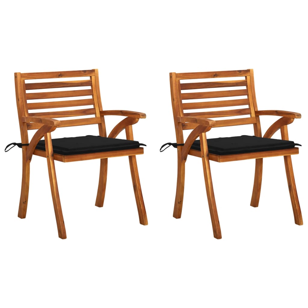 Chaises à manger de jardin avec coussins lot de 2 Acacia massif