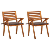 Chaises à manger de jardin lot de 2 avec coussins Acacia massif