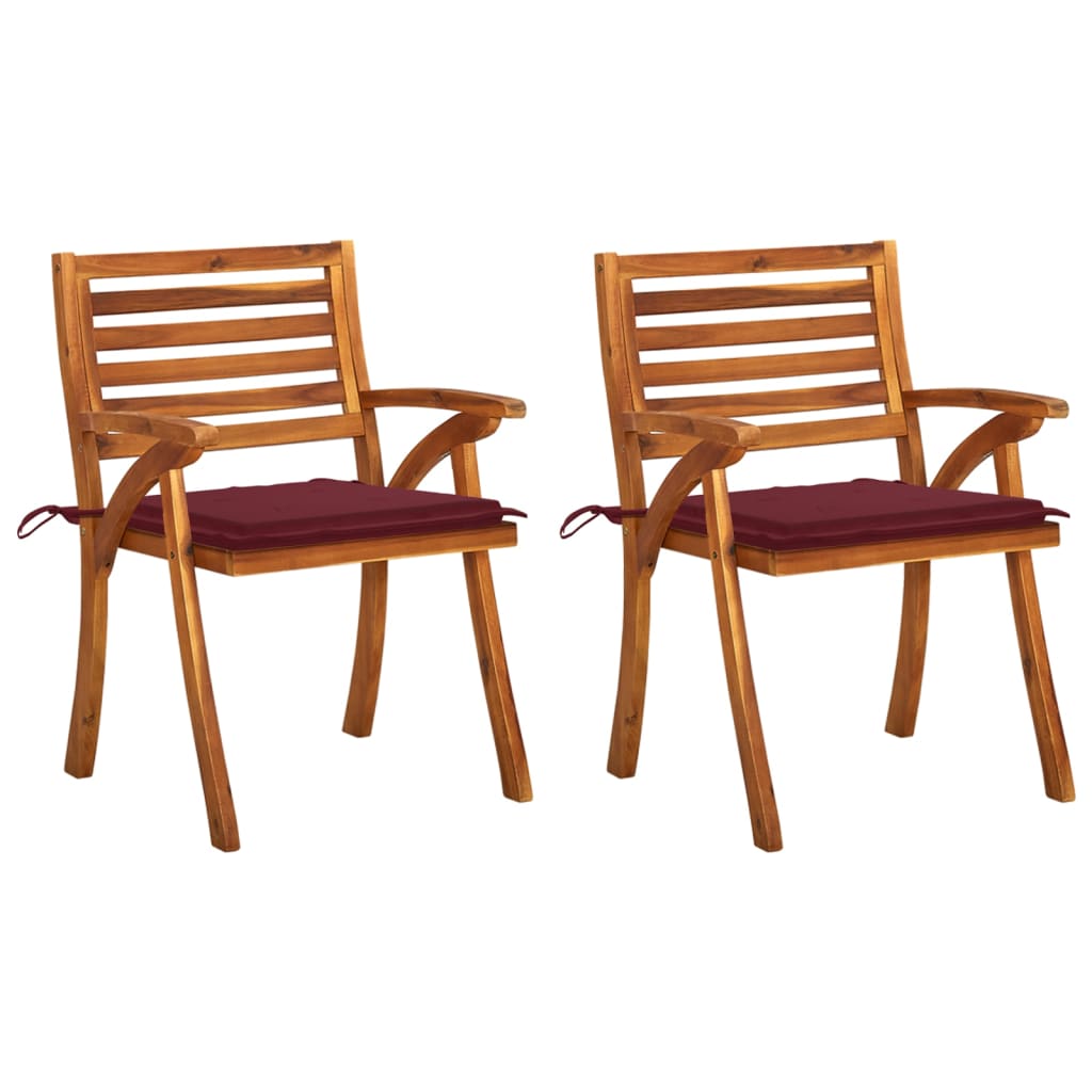 Chaises à manger de jardin avec coussins lot de 2 Acacia massif