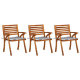 Chaises à manger de jardin avec coussins lot de 3 Acacia massif