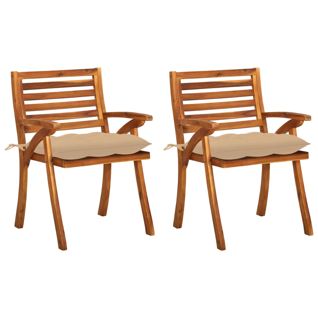 Chaises à manger de jardin avec coussins lot de 2 Acacia massif