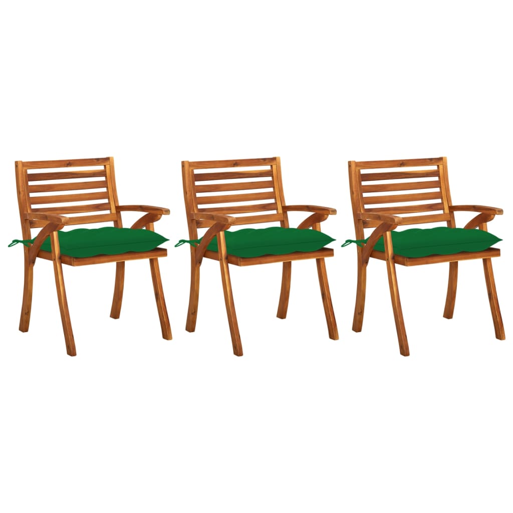 Chaises à manger de jardin avec coussins lot de 3 Acacia massif