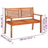 Banc de jardin 2 places avec coussin 120 cm Bois d'eucalyptus