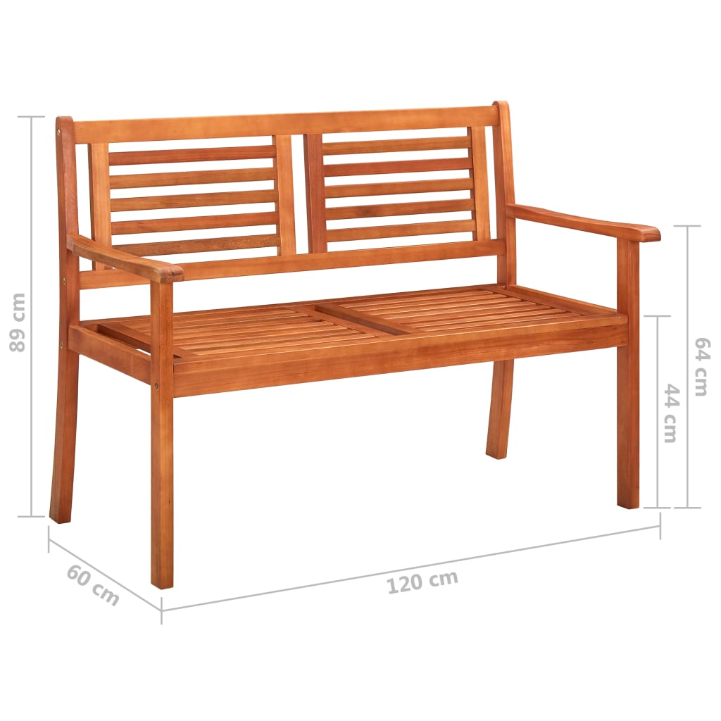 Banc de jardin 2 places avec coussin 120 cm Bois d'eucalyptus