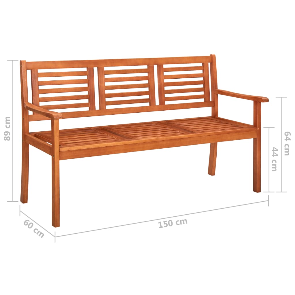 Banc de jardin 3 places avec coussin 150 cm Bois d'eucalyptus