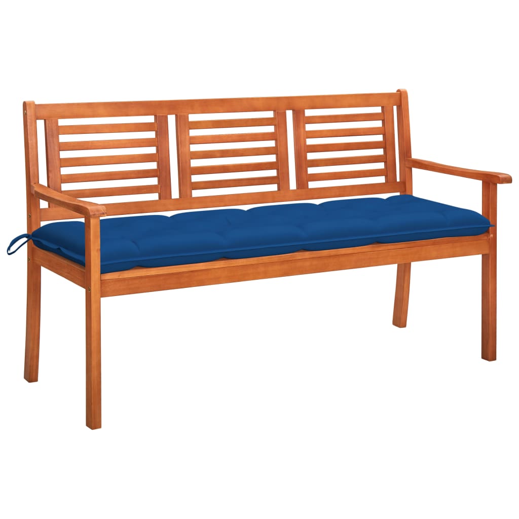 3 seater garden bench with cushion 150 cm Eucalyptus wood