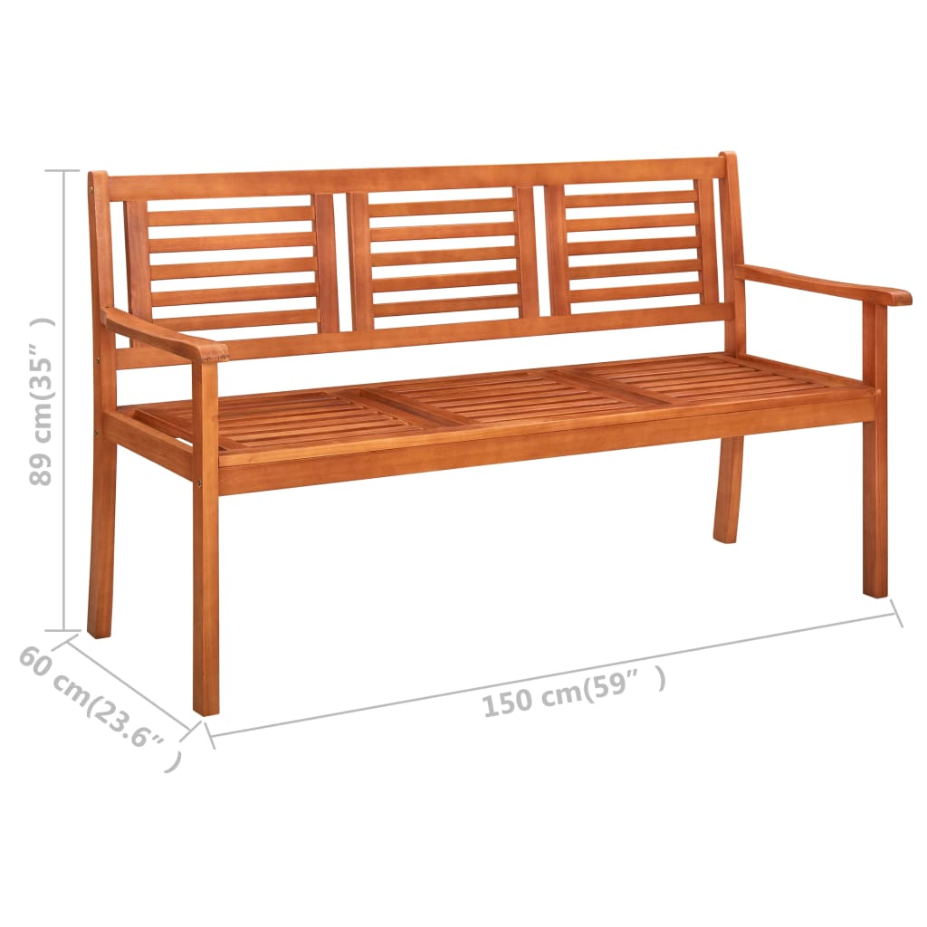 3 seater garden bench with cushion 150 cm Eucalyptus wood