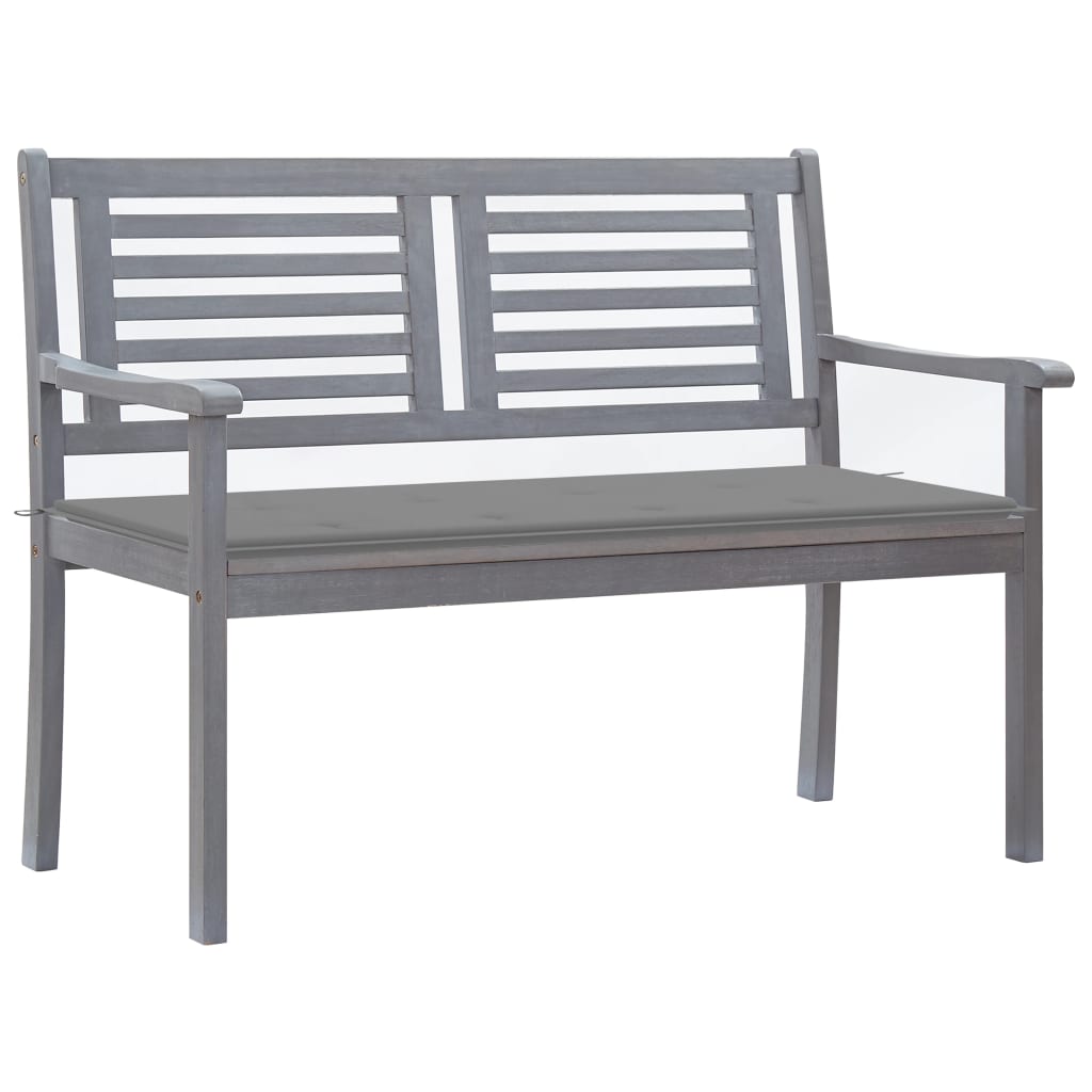 Banc de jardin 2 places avec coussin 120 cm Gris Eucalyptus