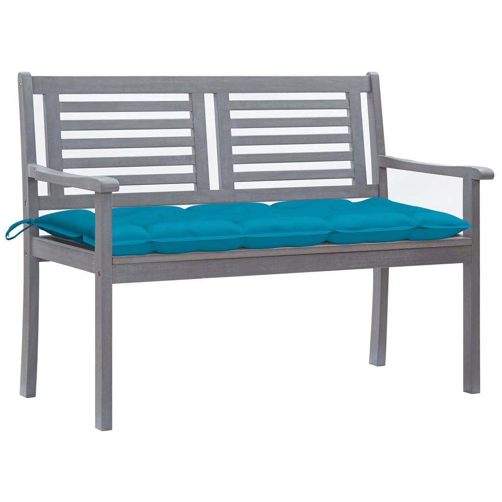 Banc de jardin 2 places avec coussin 120 cm Gris Eucalyptus