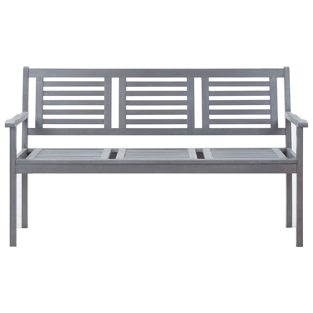 Banc de jardin 3 places avec coussin 150 cm Gris Eucalyptus