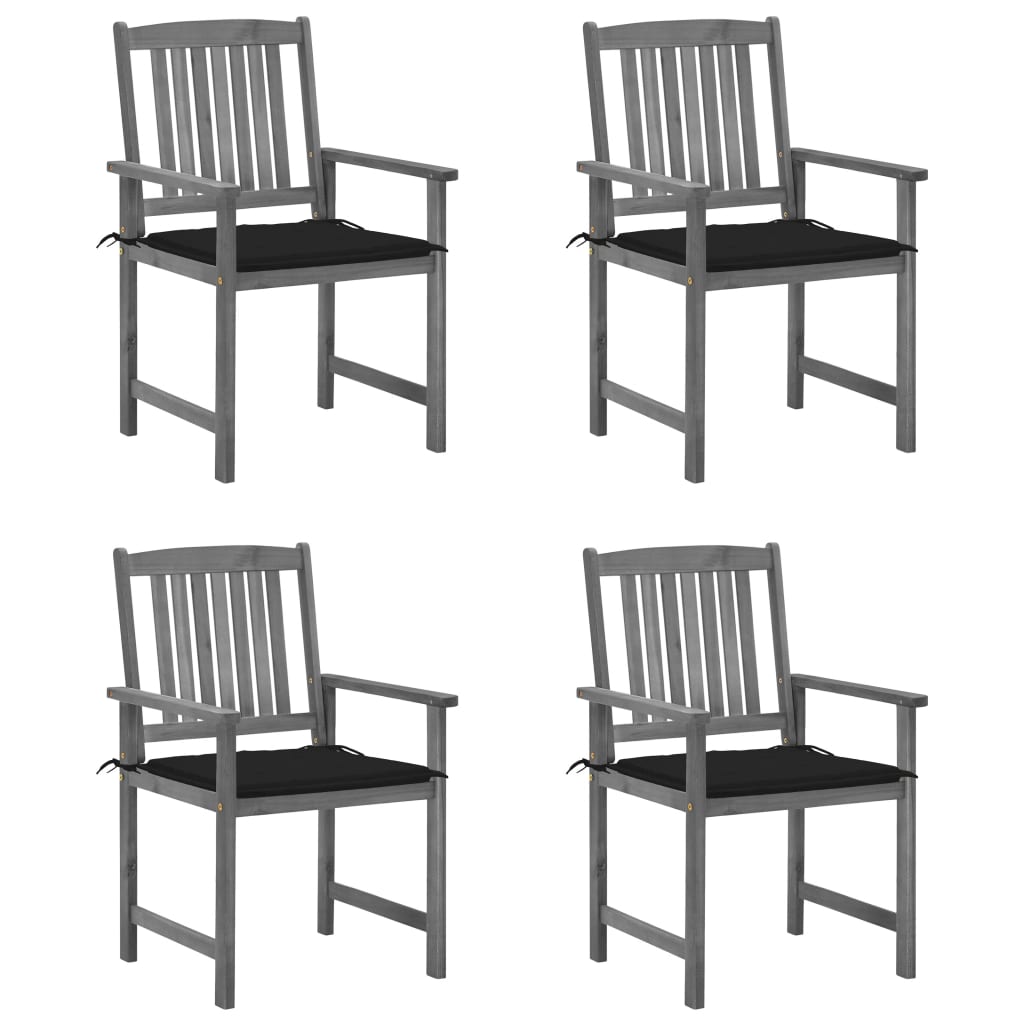 Chaises de jardin et coussins lot de 4 Gris Bois acacia massif