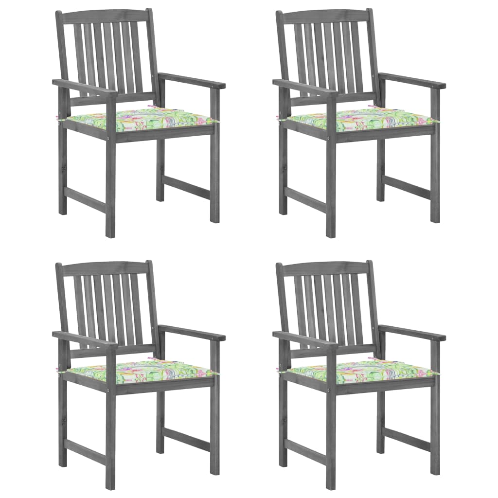 Chaises de jardin et coussins lot de 4 Gris Bois acacia massif