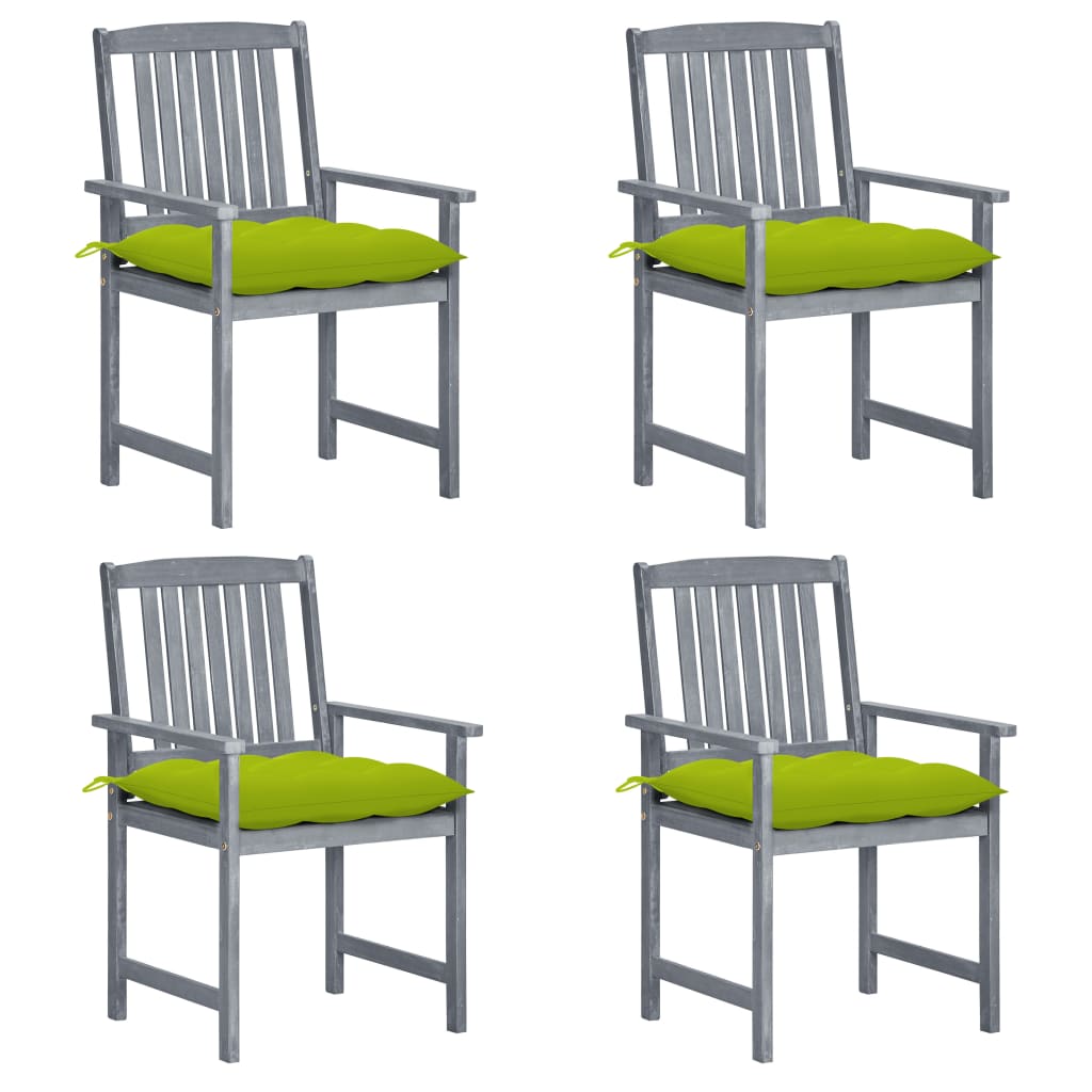 Chaises de jardin et coussins lot de 4 Gris Bois acacia massif