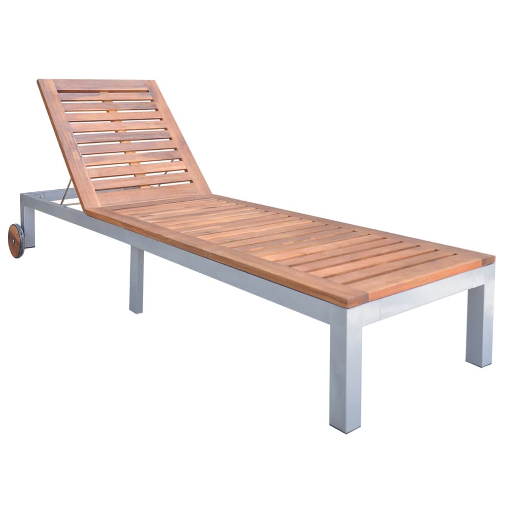 Chaise longue with cushion Acacia wood and galvanized steel