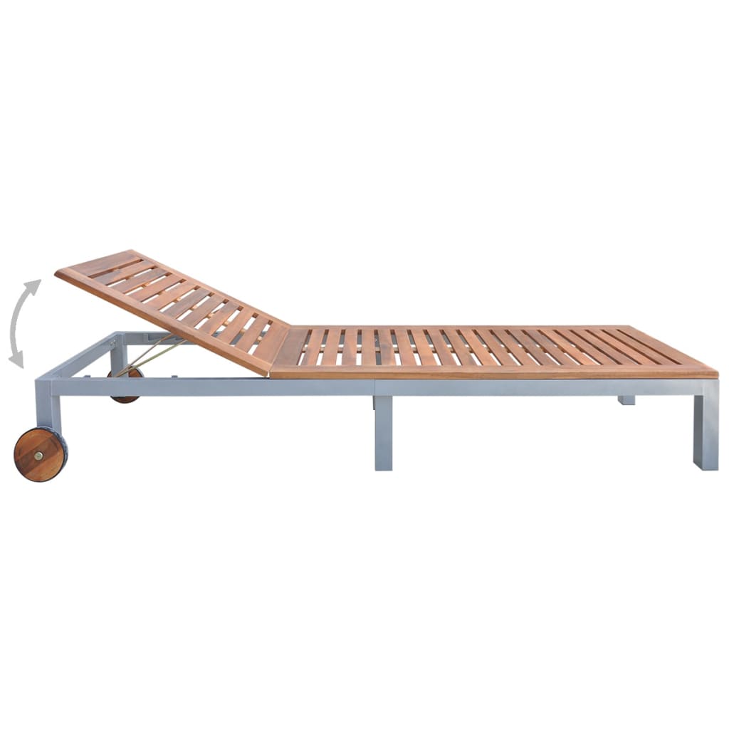 Chaise longue with cushion Acacia wood and galvanized steel