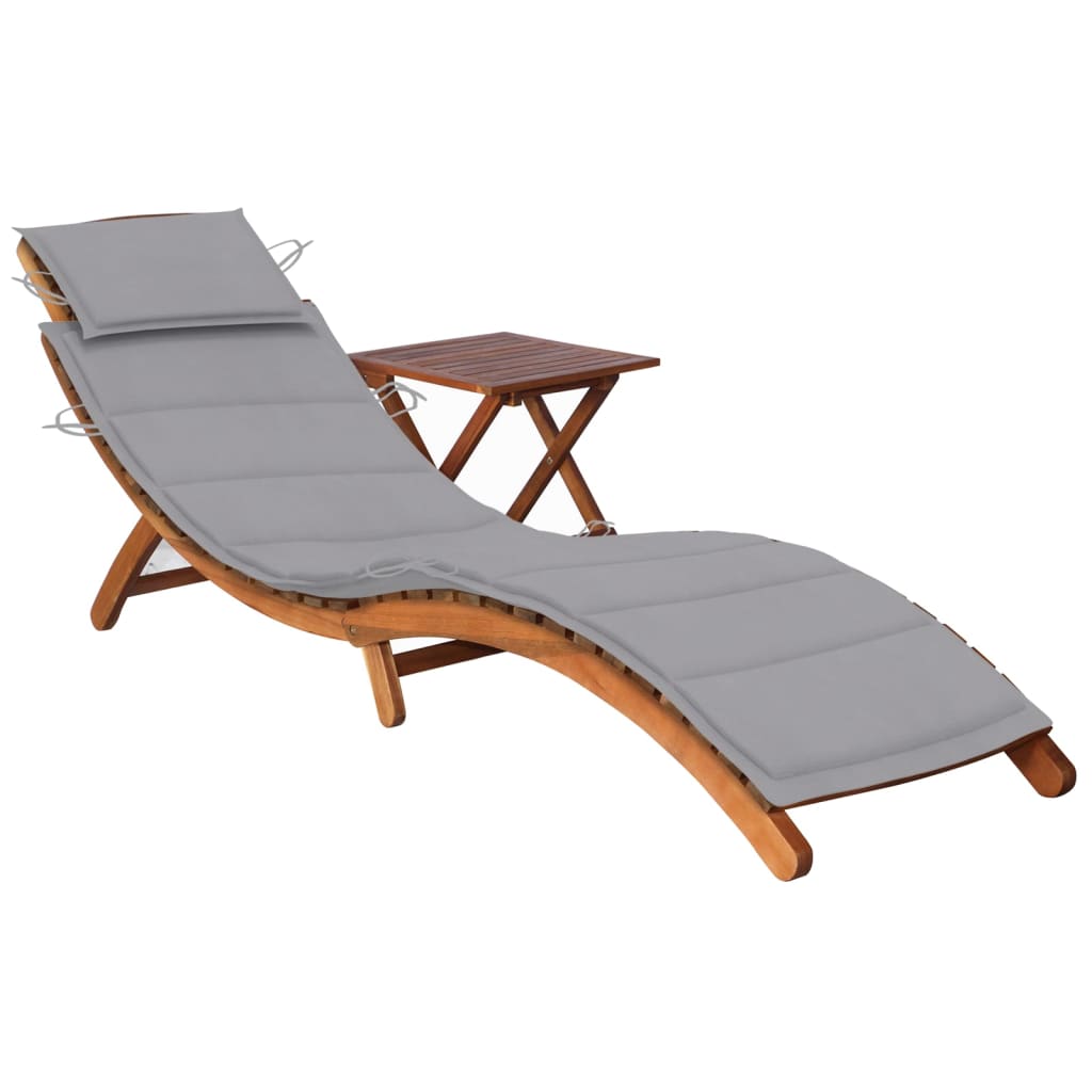 Garden lounger with table and cushion Acacia wood