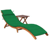 Garden lounger with table and cushion Acacia wood