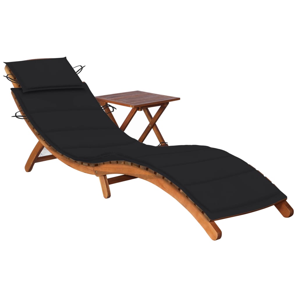 Garden lounger with table and cushion Acacia wood