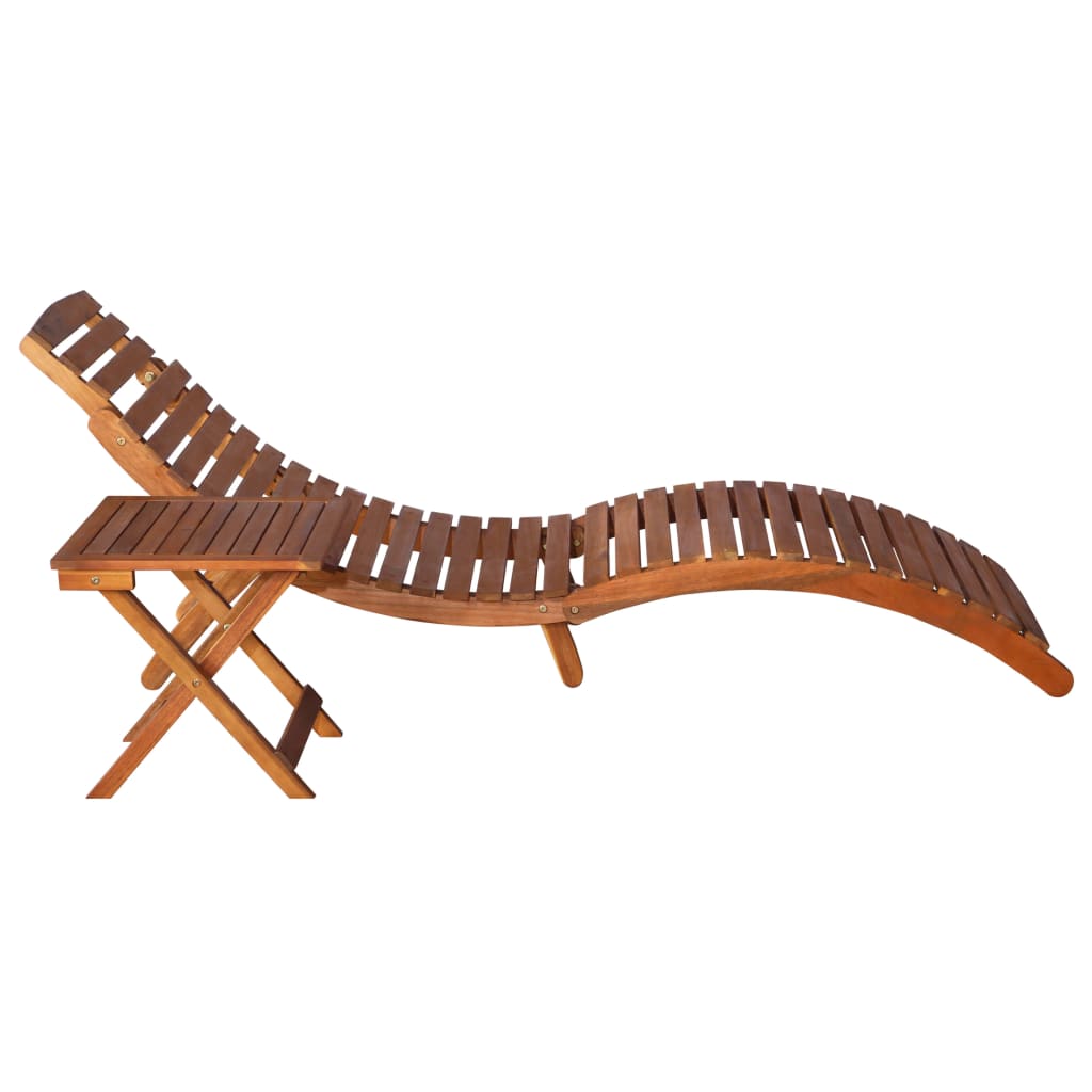 Garden lounger with table and cushion Acacia wood