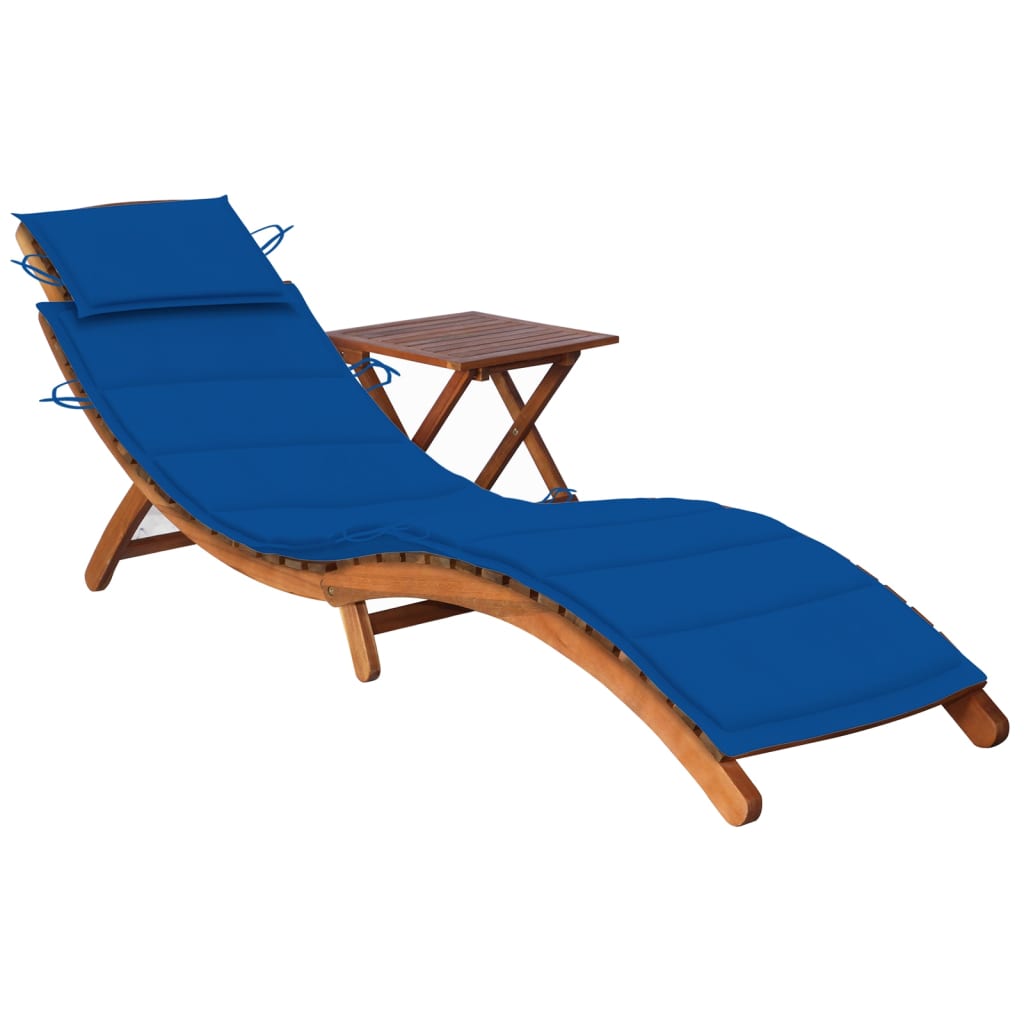 Garden lounger with table and cushion Acacia wood