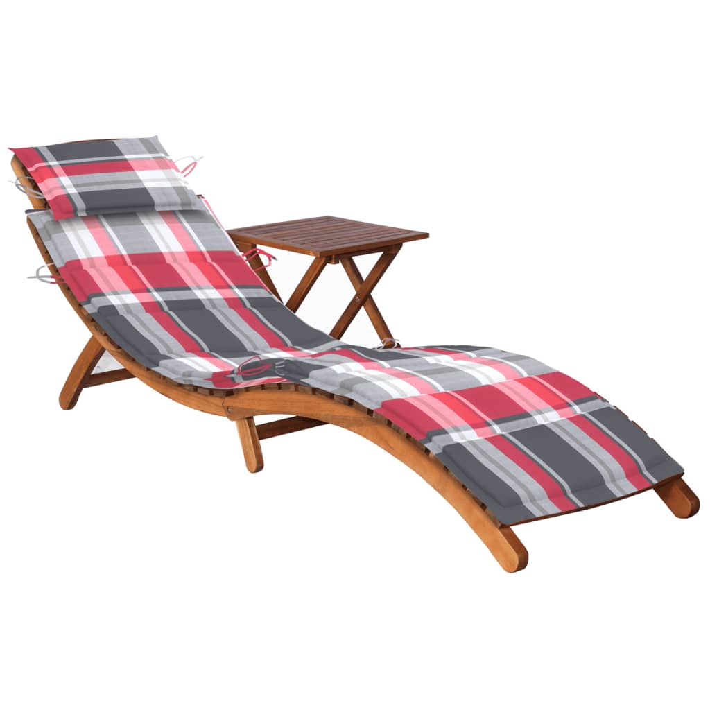 Garden lounger with table and cushion Acacia wood