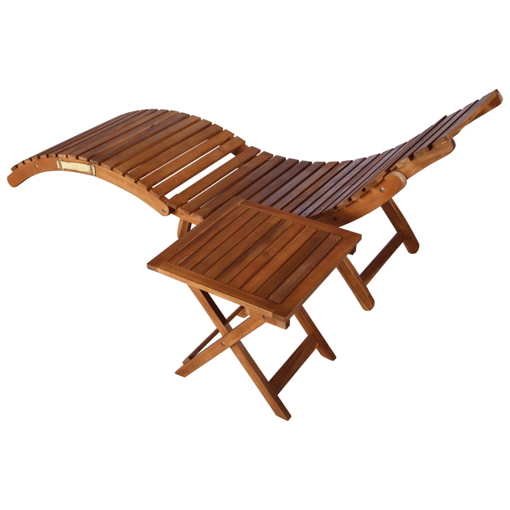 Garden lounger with table and cushion Acacia wood