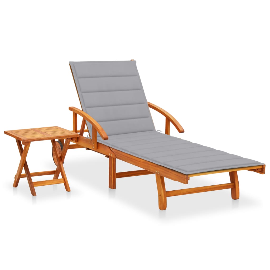 Chaise longue de jardin avec table et coussin Bois d'acacia