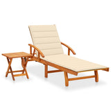 Garden lounger with table and cushion Acacia wood