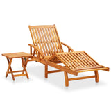 Garden lounger with table and cushion Acacia wood