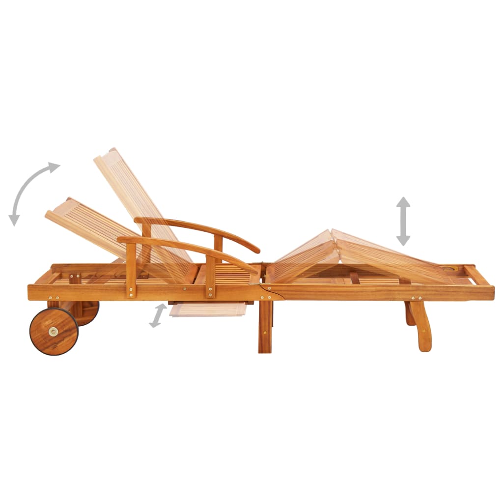 Garden lounger with table and cushion Acacia wood