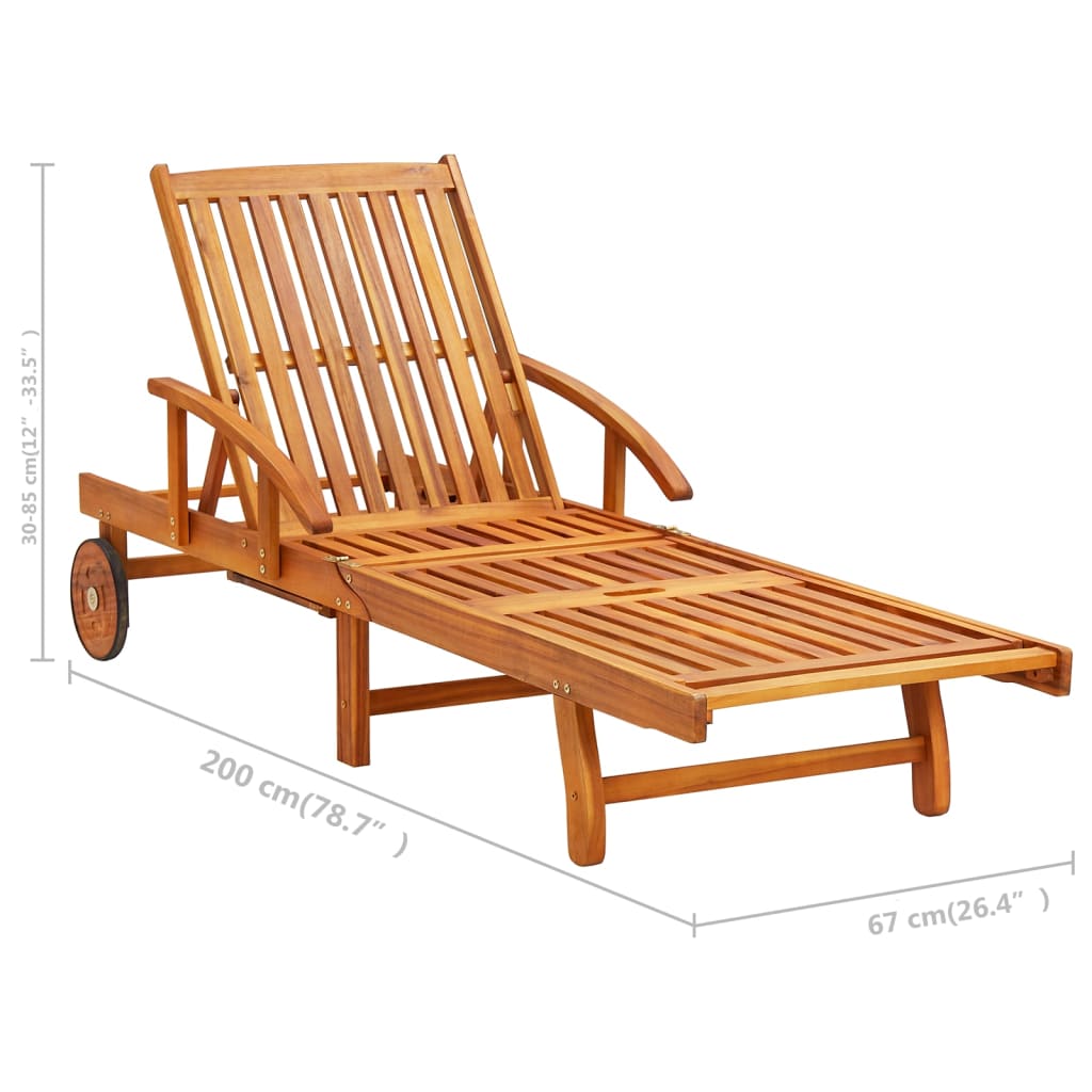 Garden lounger with table and cushion Acacia wood