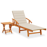 Chaise longue de jardin avec table et coussin Bois d'acacia