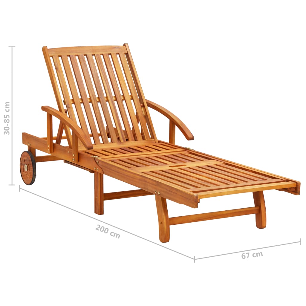 Chaise longue de jardin avec table et coussin Bois d'acacia