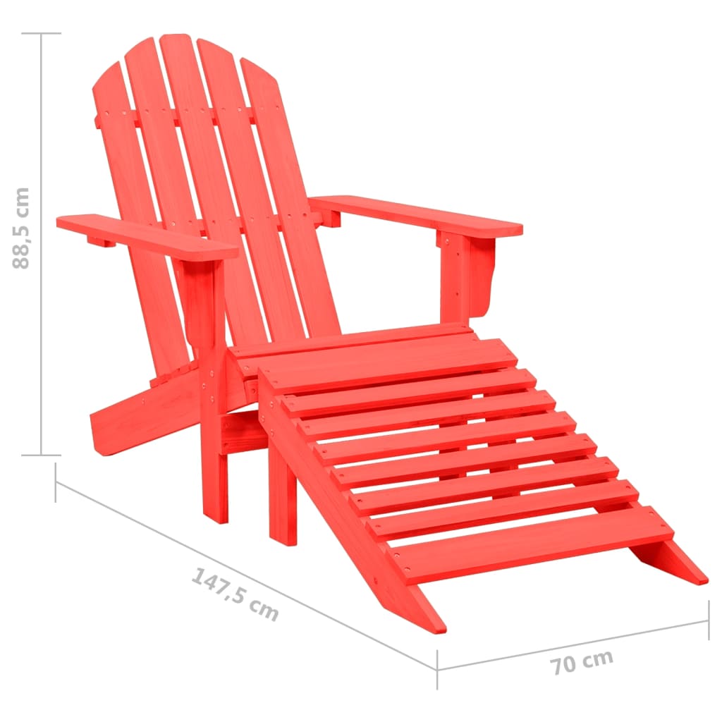 Chaise de jardin Adirondack avec pouf Bois de sapin Rouge